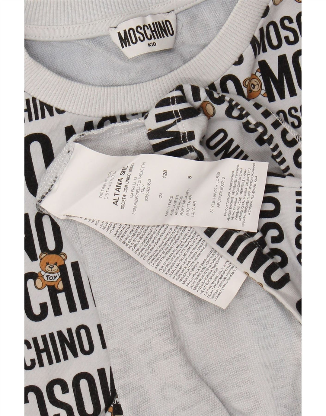 MOSCHINO Camiseta estampada para niña Top 7-8 años Gris Algodón