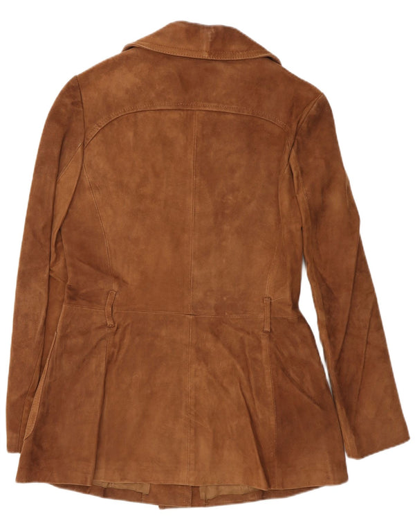 Vintage mujer 3 botones ante Blazer chaqueta IT 46 cuero marrón grande