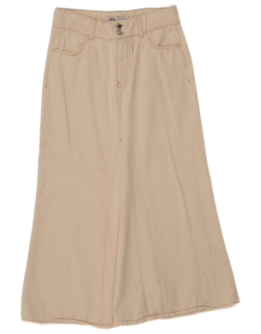 Zara Mujer Falda Midi Mediana W29 Algodón Beige