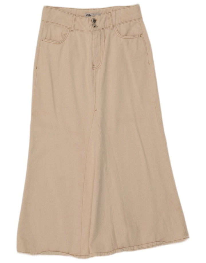 Zara Mujer Falda Midi Mediana W29 Algodón Beige