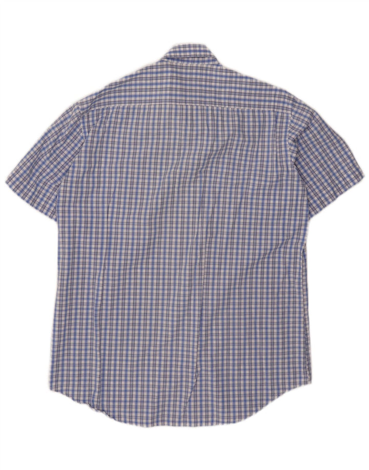 Carrera Camisa de manga corta para hombre de algodón a cuadros azules grandes