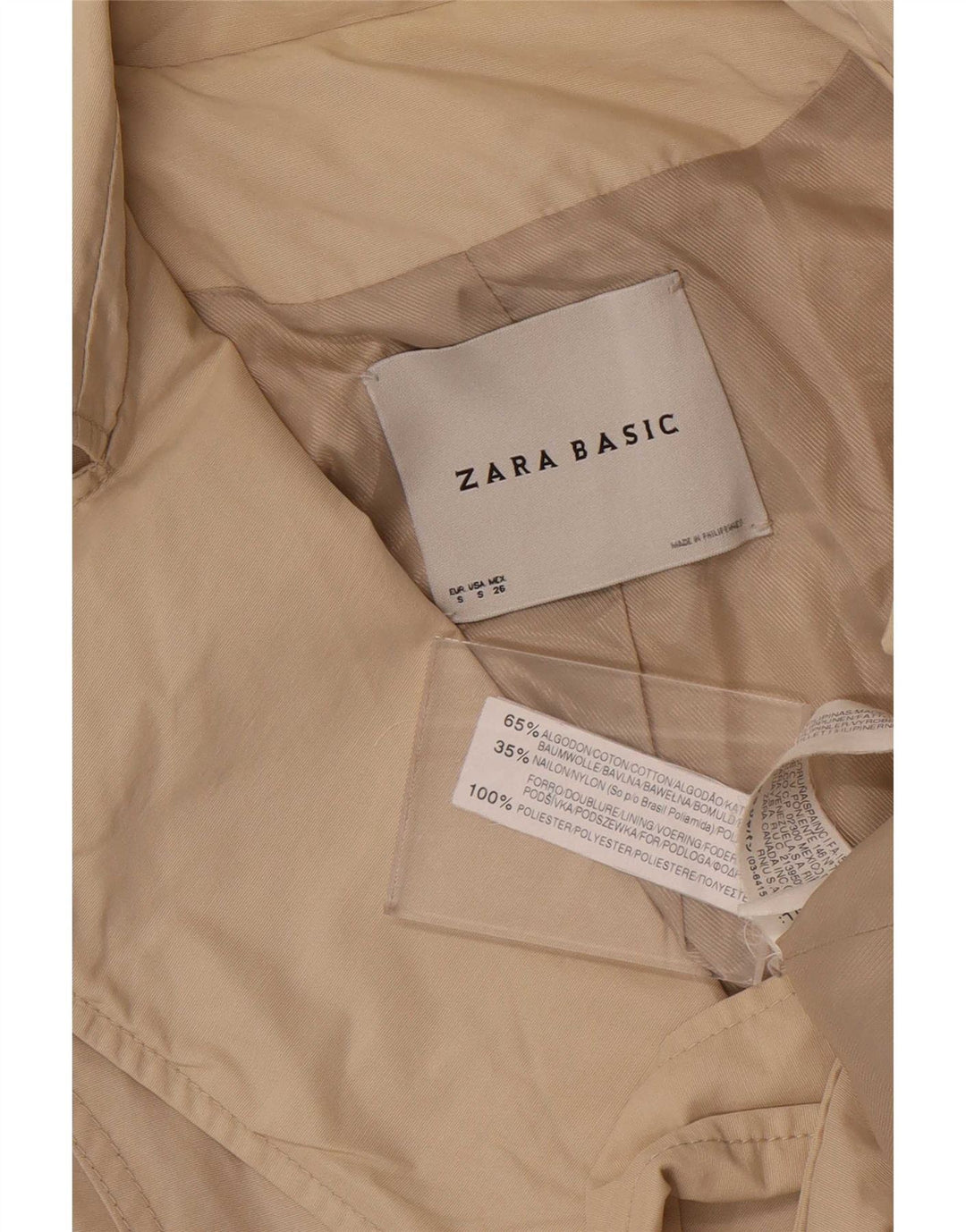Zara Mujer Gabardina Corta UK 10 Small Beige Algodón