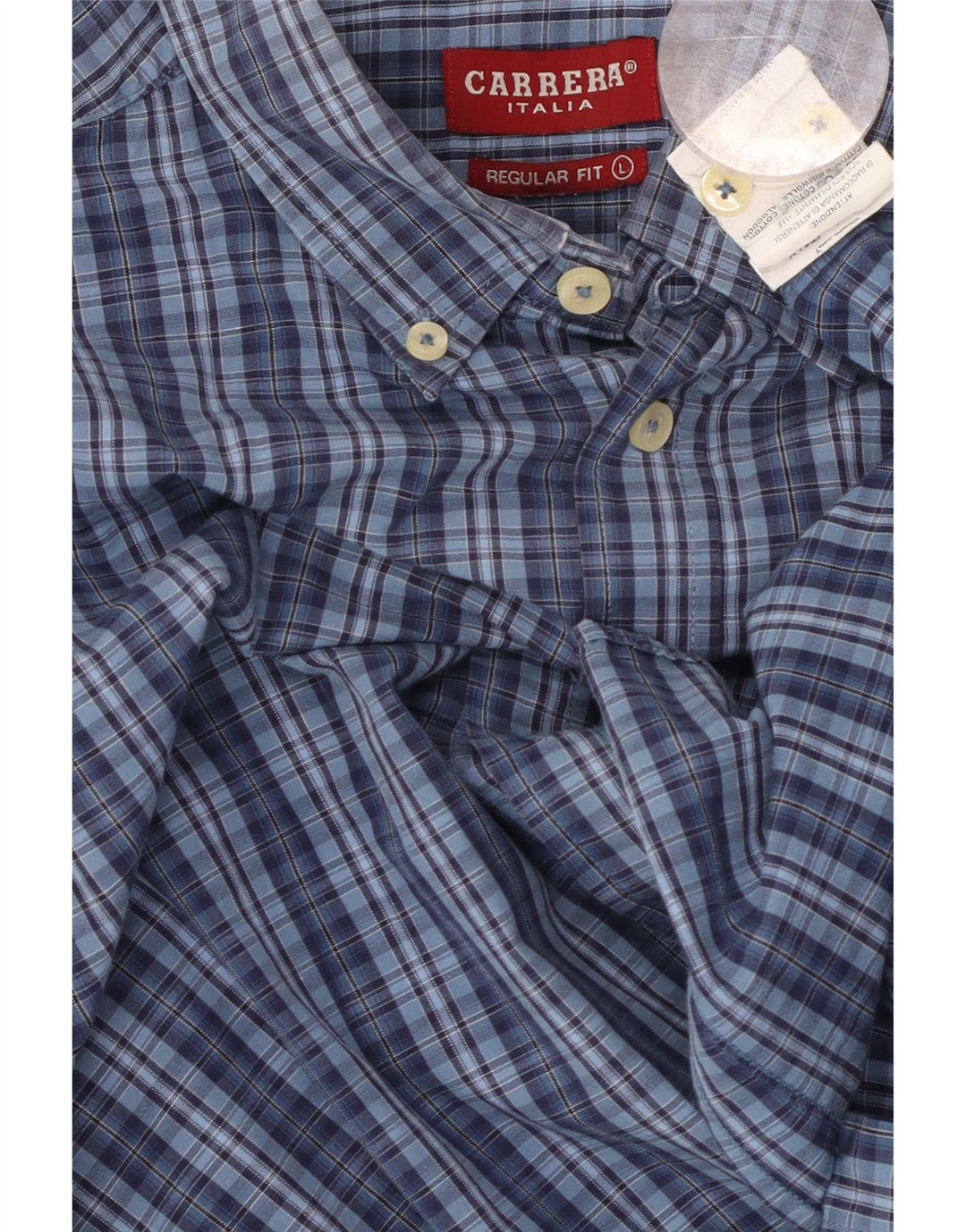 CARRERA Camisa de corte regular para hombre de algodón a cuadros azules grandes