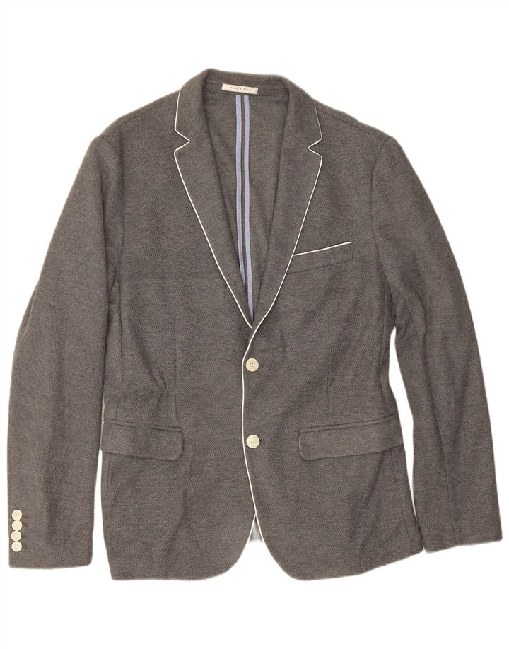Zara Chaqueta tipo blazer de 2 botones para hombre EU 52 Grande Gris Algodón
