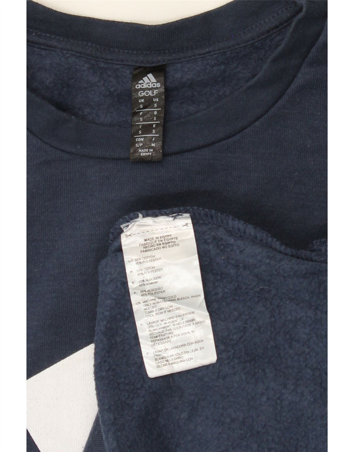 ADIDAS Mens Graphic Sweatshirt Jumper Small Blue Cotton Vintage Adidas and Second-Hand Adidas from Messina Hembry 