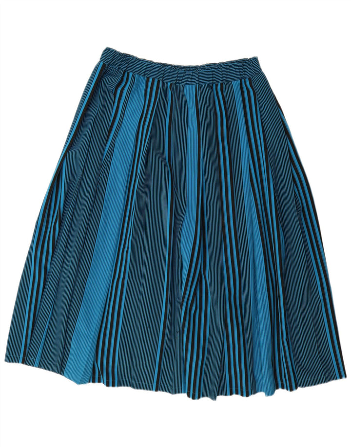 VINTAGE Falda plisada para mujer IT 44 Mediana W32 Poliéster a rayas azules