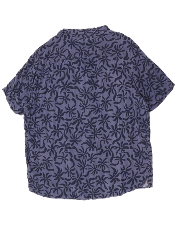 Camisa vintage de manga corta para hombre 5XL Viscosa floral azul