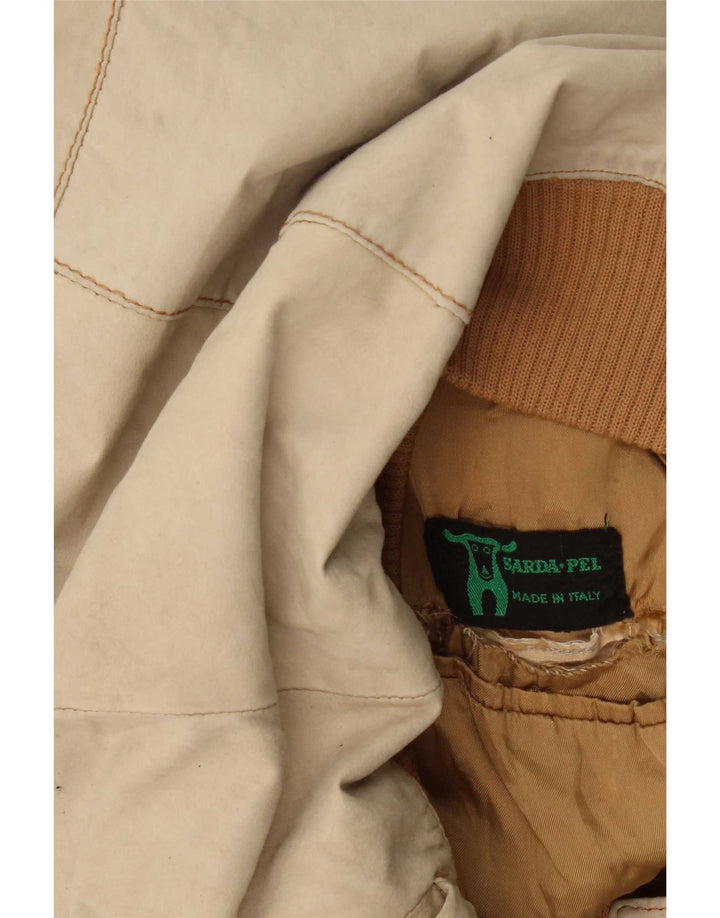 Vintage mujer bombardero chaqueta de cuero Reino Unido 14 beige medio