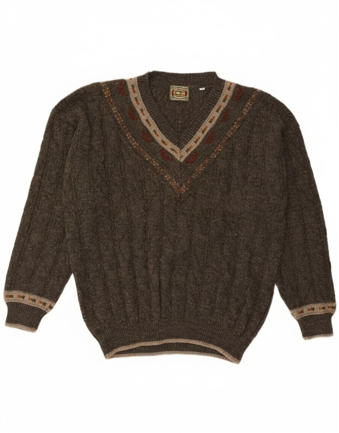 Noba 1950 Jersey con Cuello en V para Hombre IT 52 Large Caqui Lana geométrica