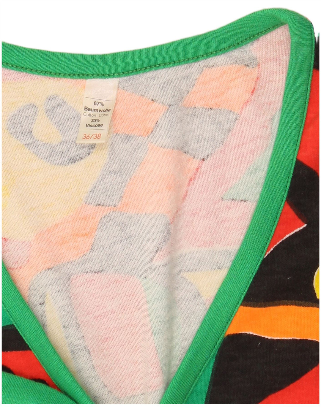 VINTAGE Chaleco de Mujer Top EU 36/38 Pequeño Algodón Geométrico Multicolor