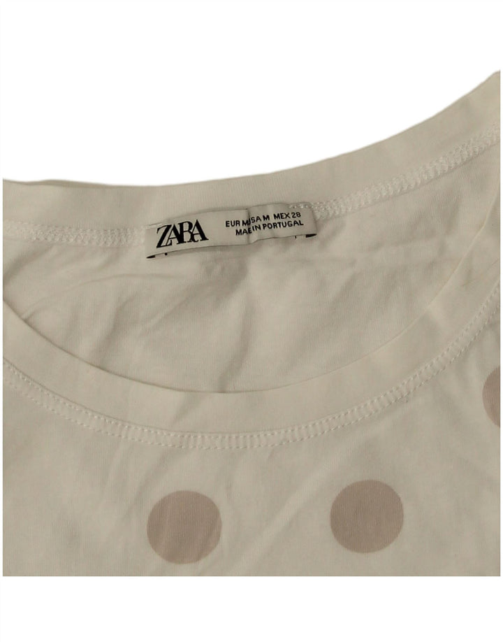 Zara Camiseta Mujer Top UK 40 Mediano Lunares Blancos