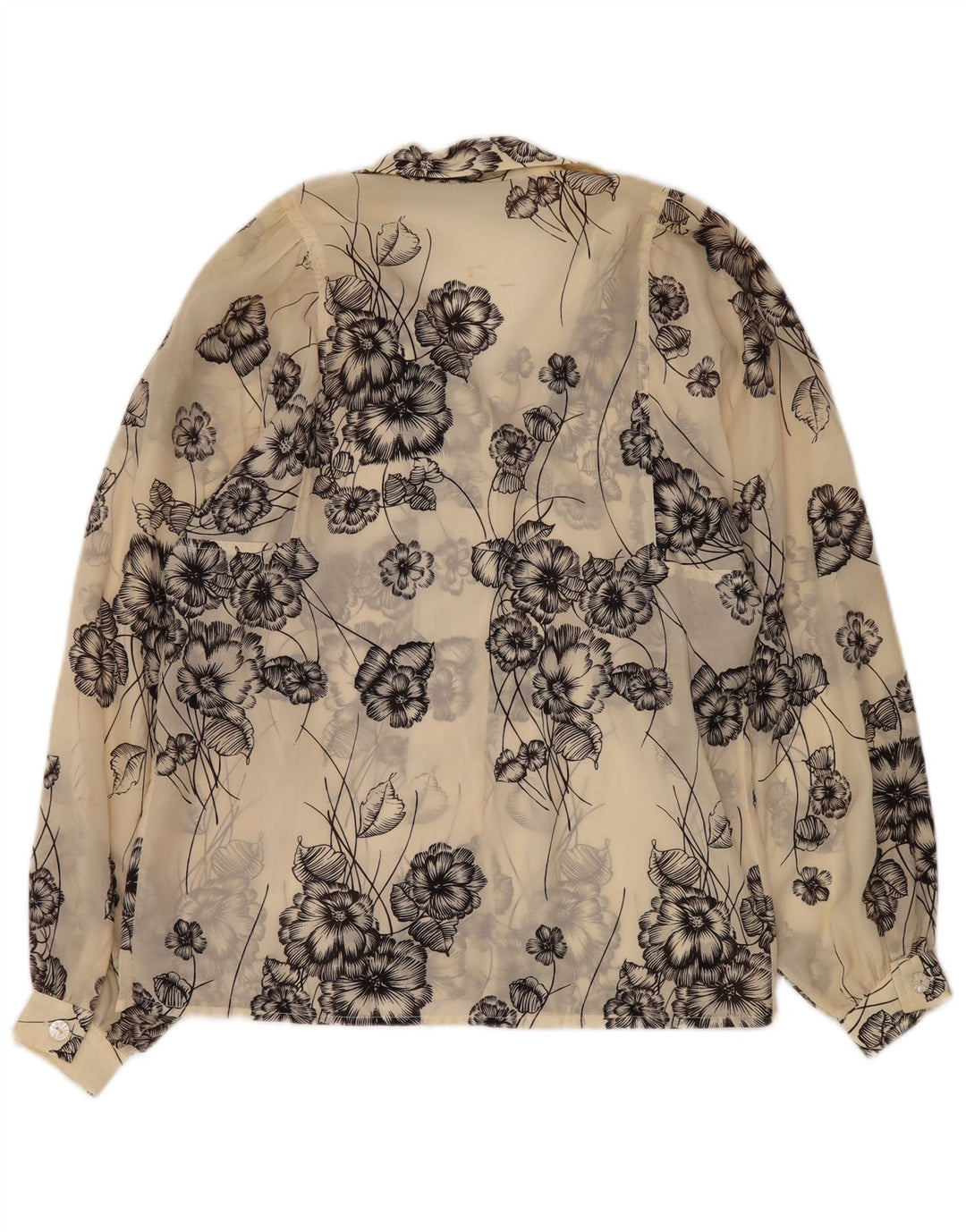 VINTAGE Mujer Ver a través de camisa blusa Reino Unido 12 Medio Off White Floral
