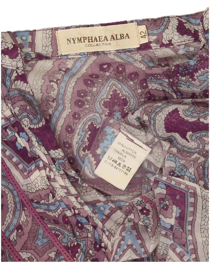 Nymphaea Alba Top Túnica De Manga Larga Para Mujer IT 42 Seda Paisley Púrpura Mediana