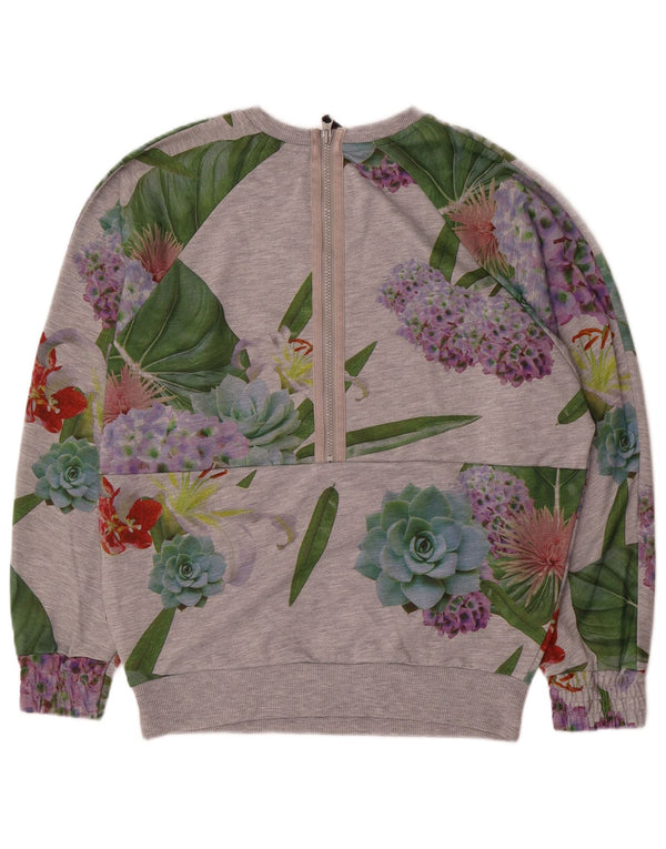 Adidas - Sudadera extragrande con gráfico para mujer, talla 40, color gris medio floral