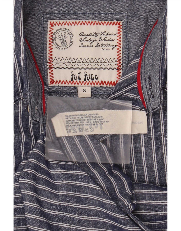 Camisa de manga corta para hombre Fat Face Small de algodón a rayas azules