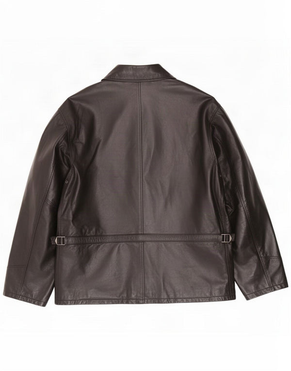 Chaqueta de cuero vintage para hombre IT 56 3XL Negro