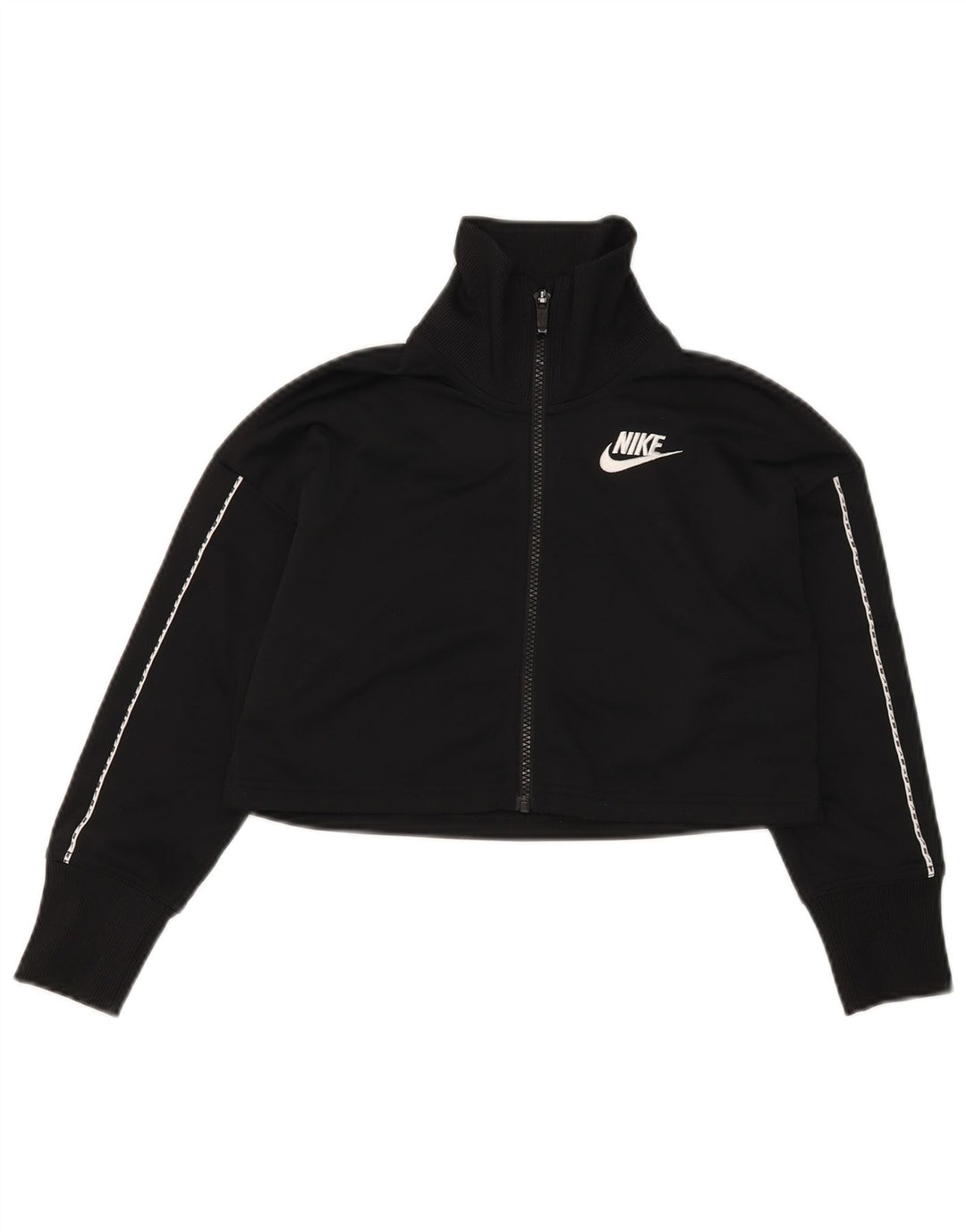 Nike Mujer Crop Chándal Top Chaqueta UK 10 Pequeño Poliéster Negro