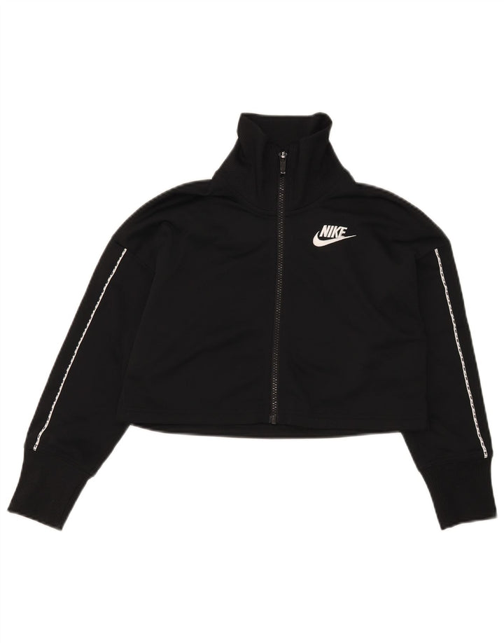 Nike Mujer Crop Chándal Top Chaqueta UK 10 Pequeño Poliéster Negro
