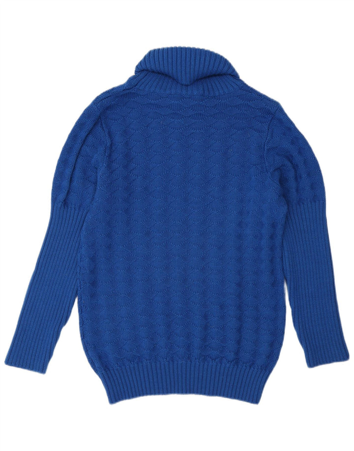 Vintage mujer rollo cuello jersey suéter Reino Unido 14 lana azul medio