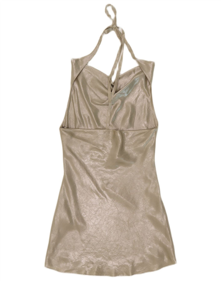 Zara Vestido Halter Mujer UK 6 XS Poliéster Plateado