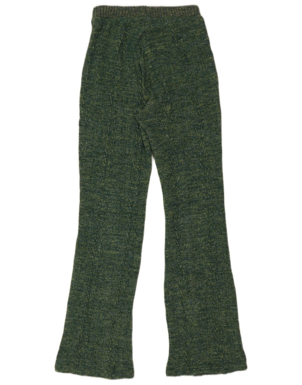 Zara Mujer Pantalones Acampanados De Punto Pequeño W26 L31 Verde Moteado