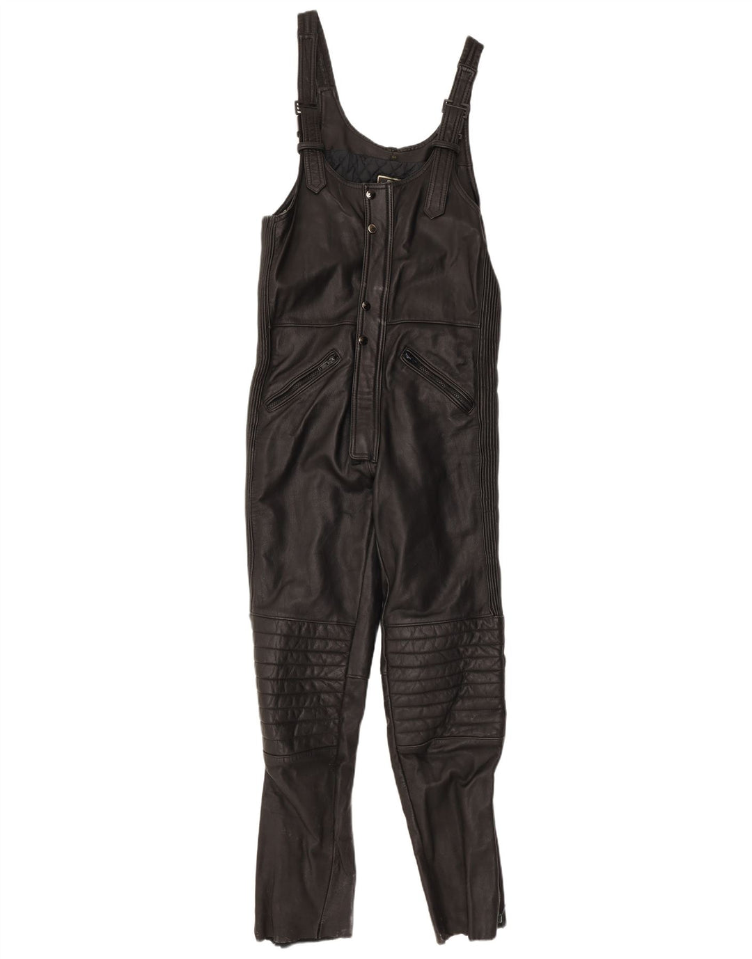 VINTAGE Mono de cuero sin mangas para mujer Reino Unido 12 Cuero negro medio