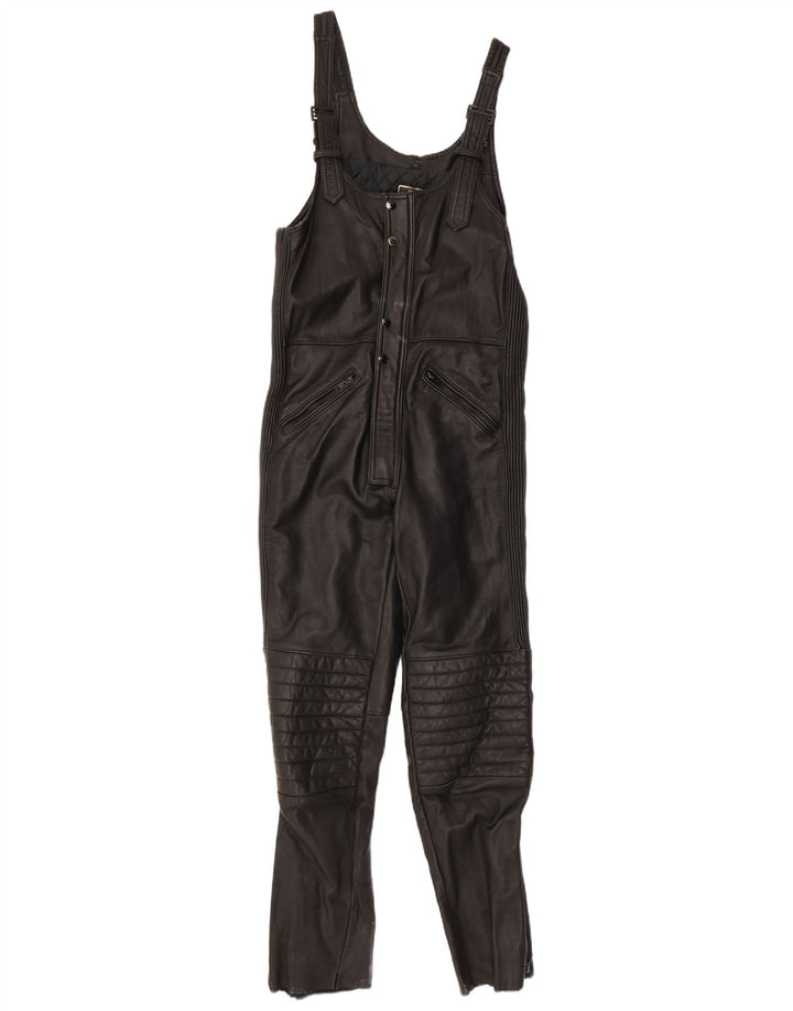 VINTAGE Mono de cuero sin mangas para mujer Reino Unido 12 Cuero negro medio