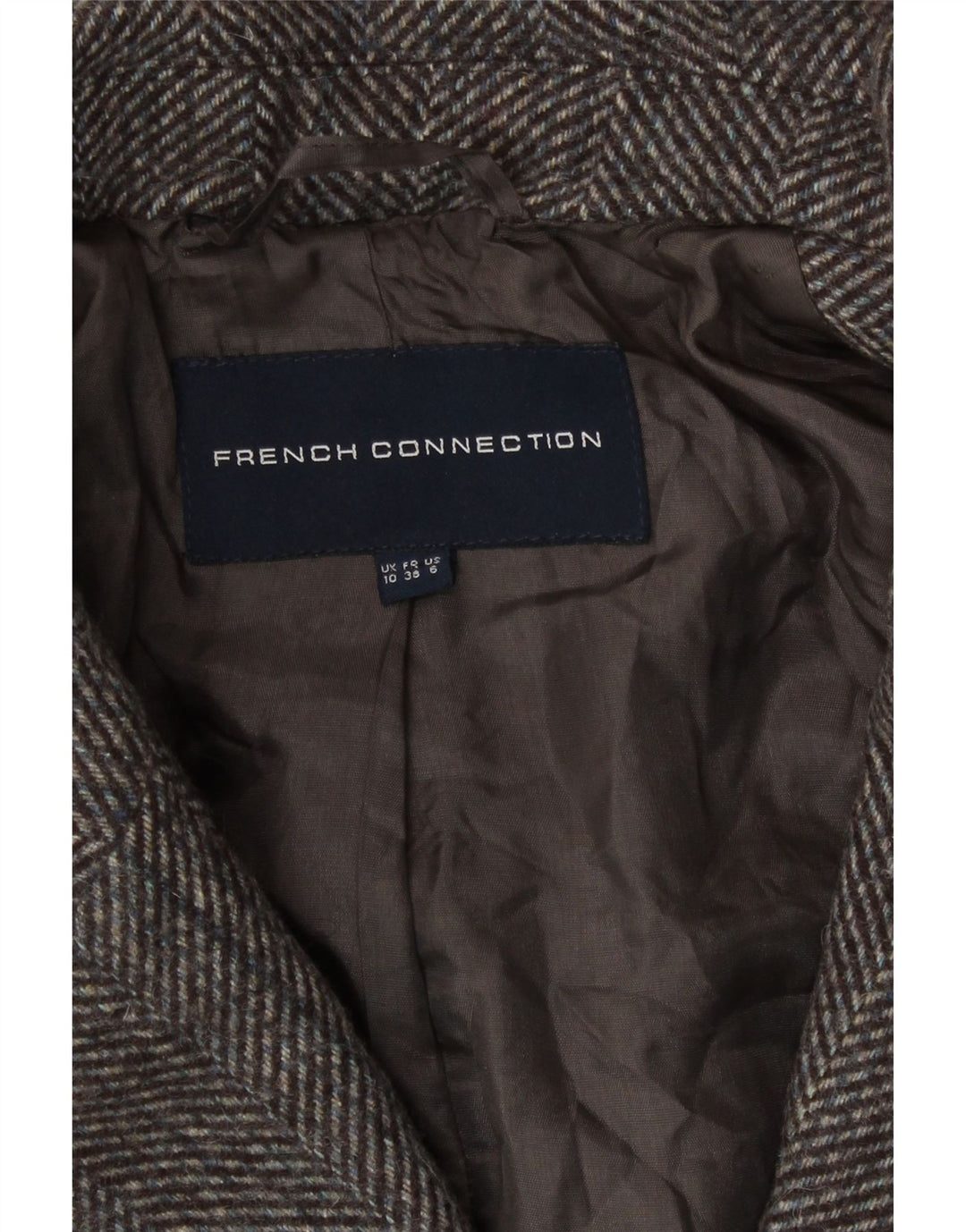 French Connection Abrigo cruzado para mujer UK 40 Small Brown Herringbone