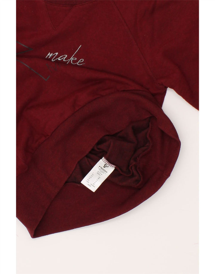 FREDDY Womens Graphic Sweatshirt Jumper UK 10 Small  Maroon Cotton Vintage Freddy and Second-Hand Freddy from Messina Hembry 