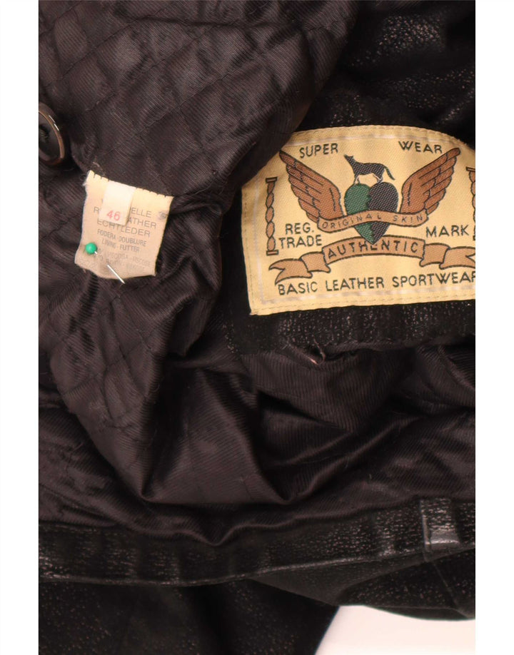 Vintage mujer chaqueta de cuero de gran tamaño IT 46 Grande Negro