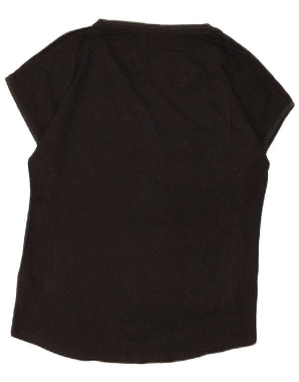 Desigual Mujer Camiseta Gráfica Top UK 10 Small Negro Floral Viscosa