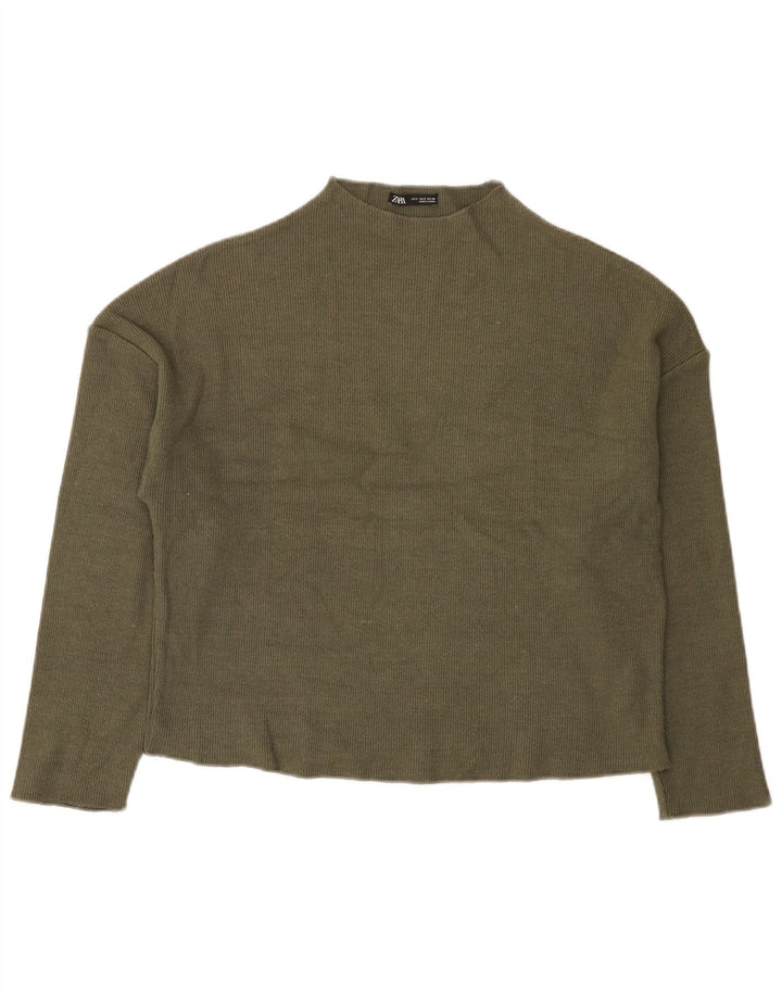 Zara Mujer Suéter De Cuello Alto De Gran Tamaño UK 10 Small Khaki