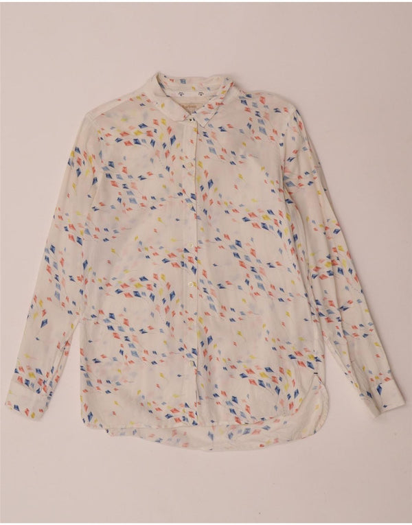 Barbour Camisa de ajuste relajado para mujer Reino Unido 10 Pequeño algodón geométrico blanco