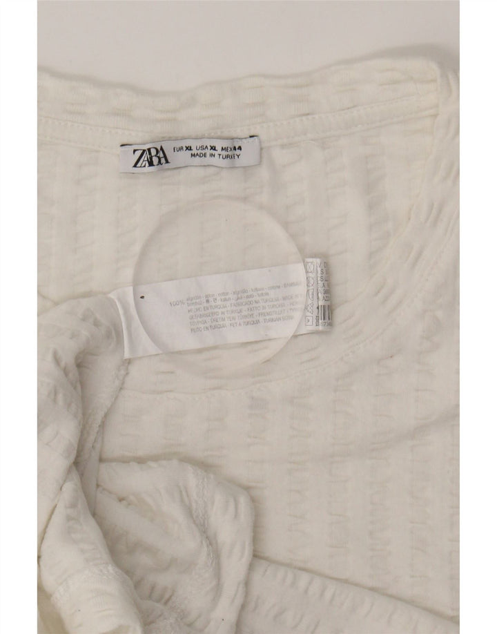 ZARA Mens T-Shirt Top XL White Striped Cotton Vintage Zara and Second-Hand Zara from Messina Hembry 