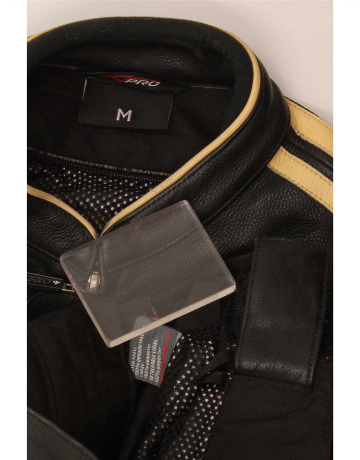 XPro Chaqueta motera de cuero para hombre UK 38 Medium Black Stripes