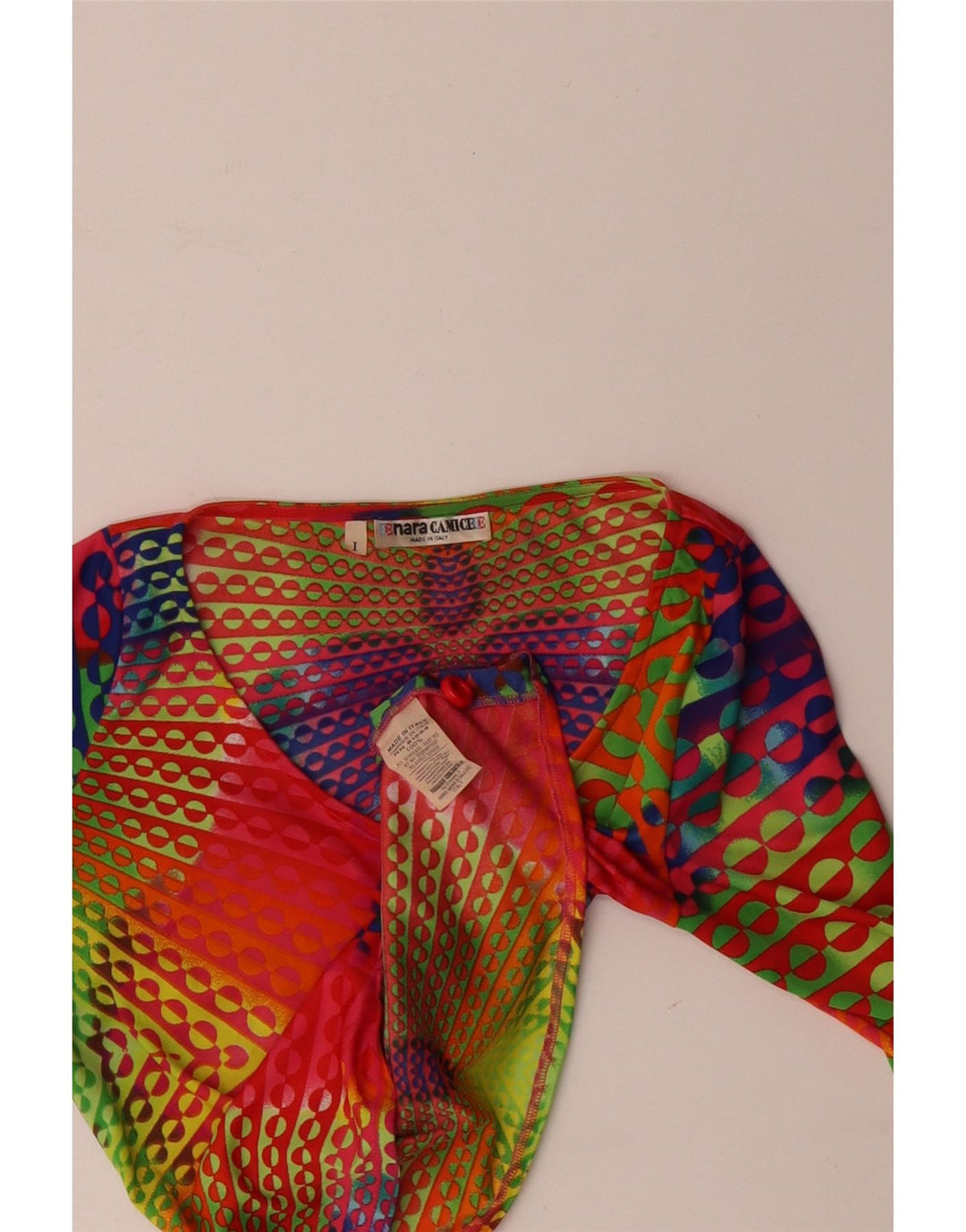 Naracamicee Top corto para mujer UK 12 Seda geométrica multicolor mediana