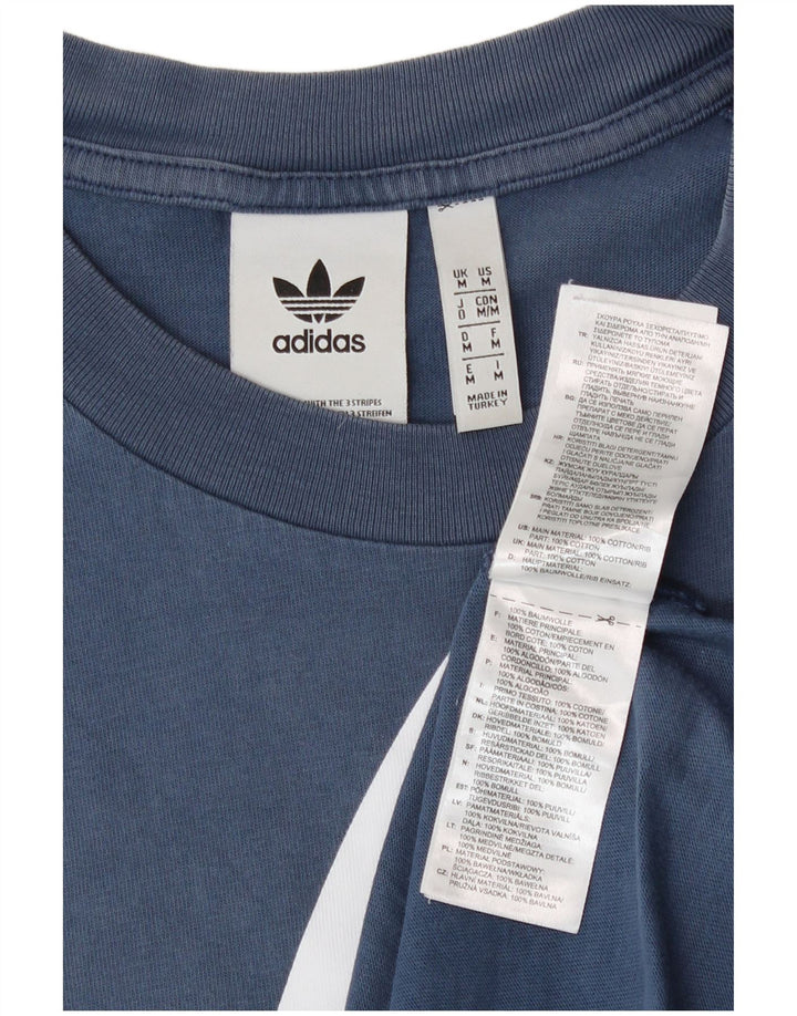 Adidas Hombre Camiseta Gráfica Top Algodón Azul Medio