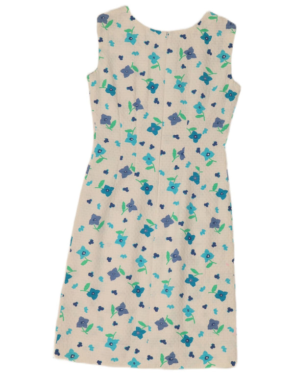 Vintage mujer sin mangas vestido de vaina Reino Unido 12 medio blanco floral