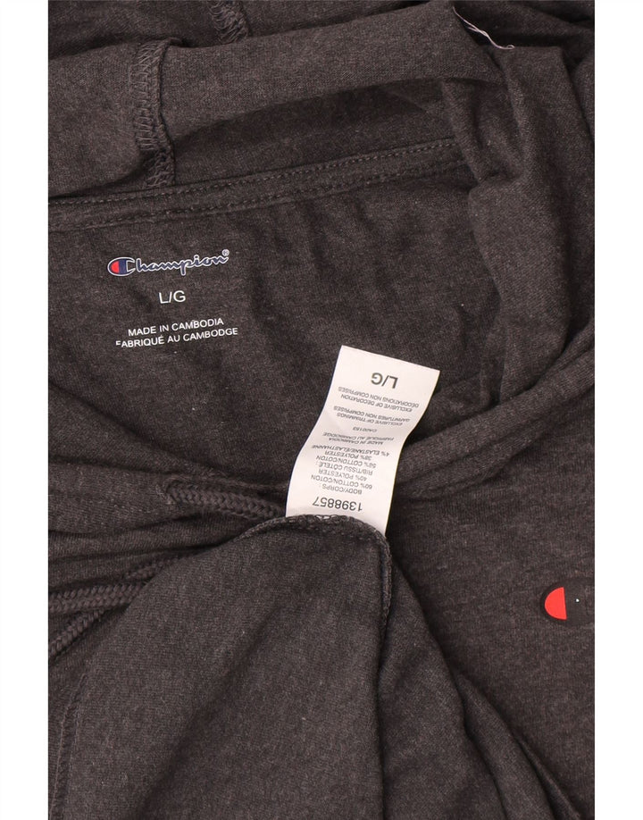 Champion Camiseta con capucha para hombre de manga larga de algodón gris grande