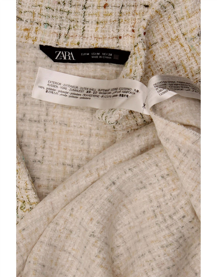 Zara Polo Sin Mangas Para Mujer UK 44 Mediano Blanco Roto Poliéster Moteado
