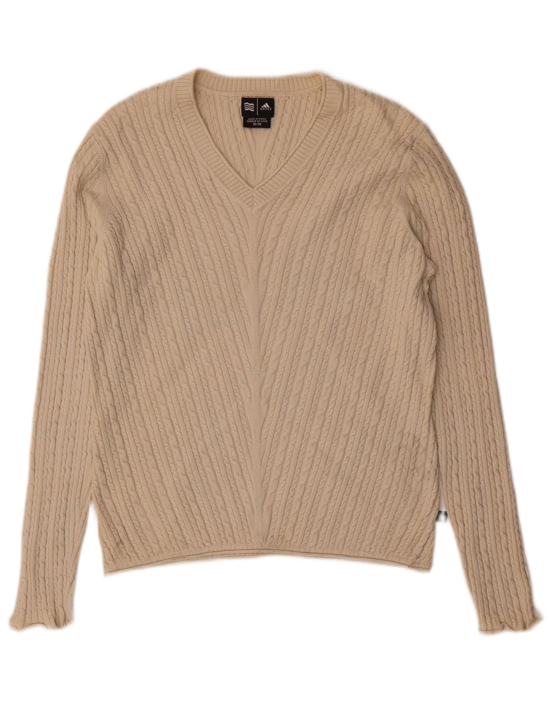 ADIDAS Jersey con cuello en V para mujer UK 12 Seda beige mediana