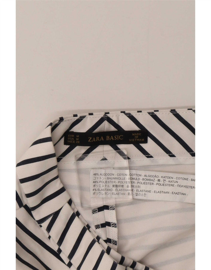 Zara Mujer Shorts Casuales Medianos W28 Algodón A Rayas Blanco