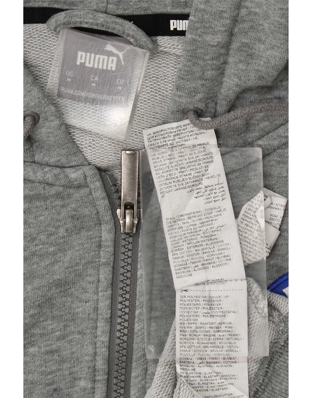 Puma Sudadera con capucha y cremallera gráfica para hombre de algodón gris medio