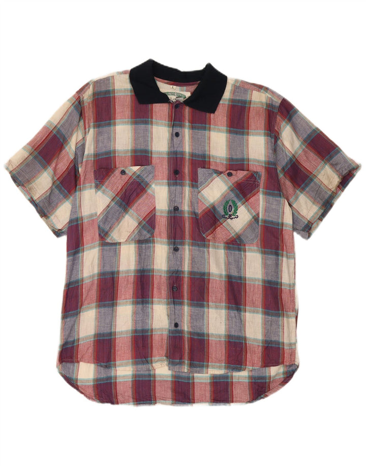 Camisa vintage de manga corta para hombre de algodón a cuadros multicolor grande