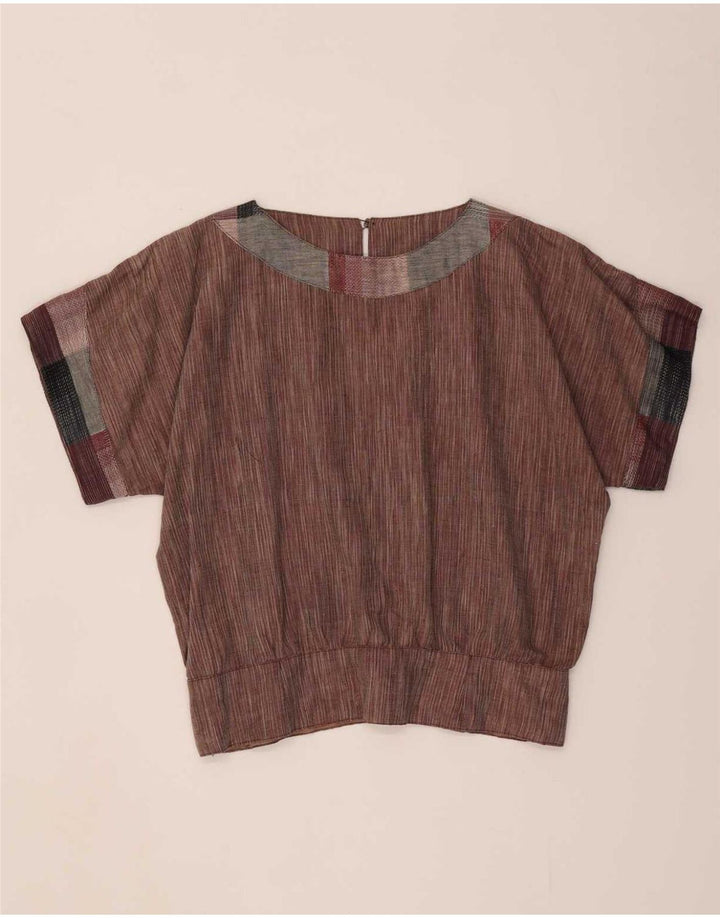 Blusa vintage para mujer UK 44 Marrón medio Bloque de color