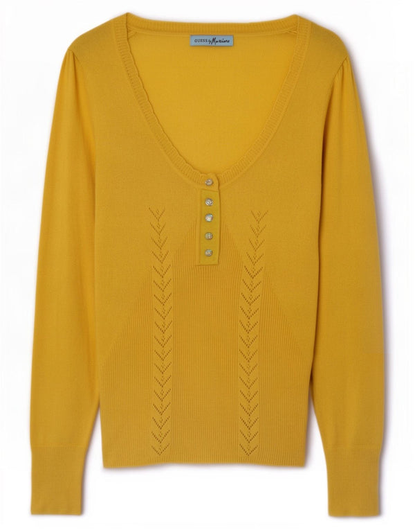Guess By Marciano Womens Boat Neck Jumper Sweater US 1 XS Yellow Cashmere