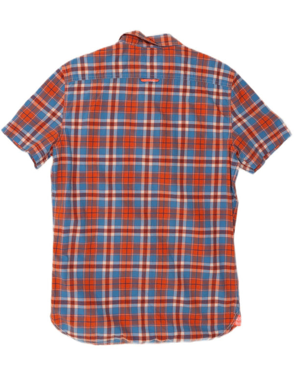SUPERDRY Hombre Camisa De Manga Corta De Algodón A Cuadros Azul Medio