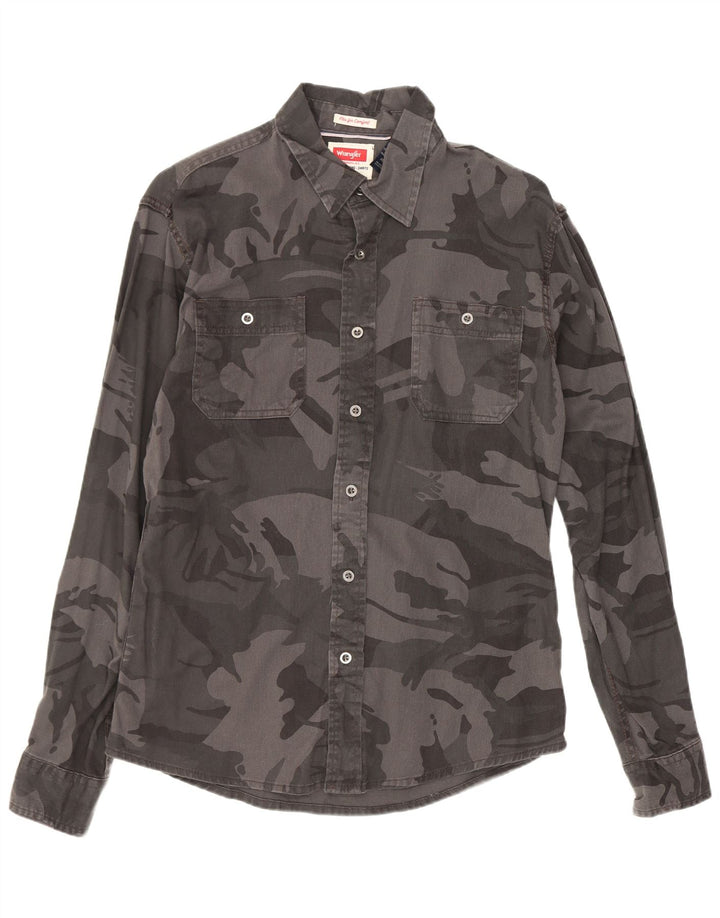 Camisa Wrangler Hombre Algodón Camuflaje Gris Medio