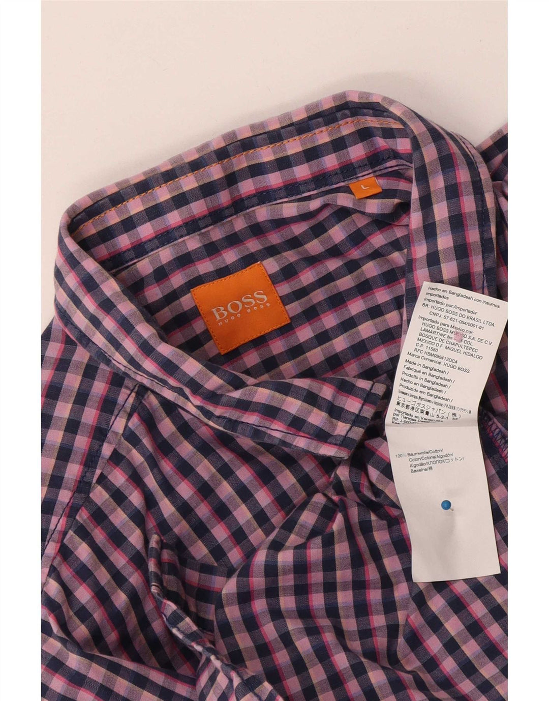 Camisa Hugo Boss Hombre Manga Corta Algodón Vichy Azul Marino Grande