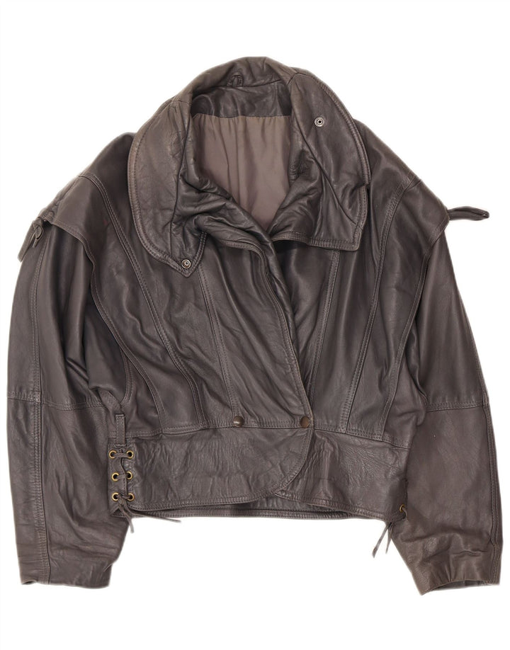 Vintage mujer bombardero chaqueta de cuero Reino Unido 12 gris medio